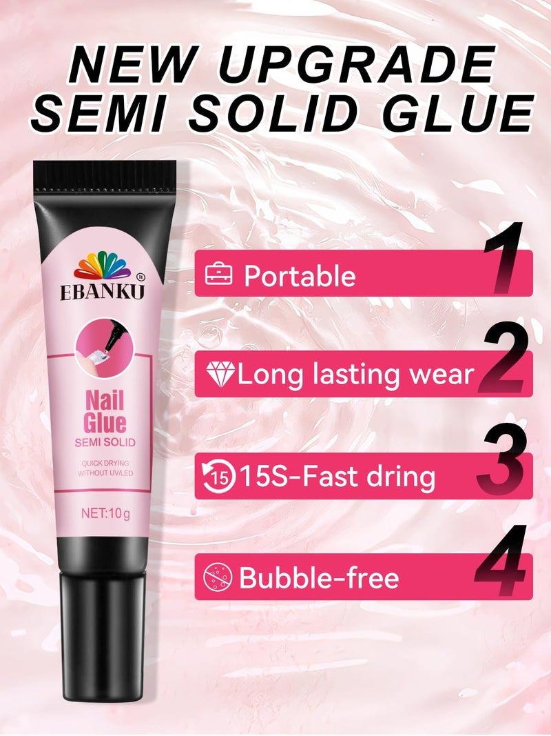 EBANKU 3PCS Quick Drying Solid Nail Glue for Press ons, EBANKU 30g Super Strong Glue Semi Solid Nail Gel Long Lasting Gel (No UV Lamp Needed) - Image 3